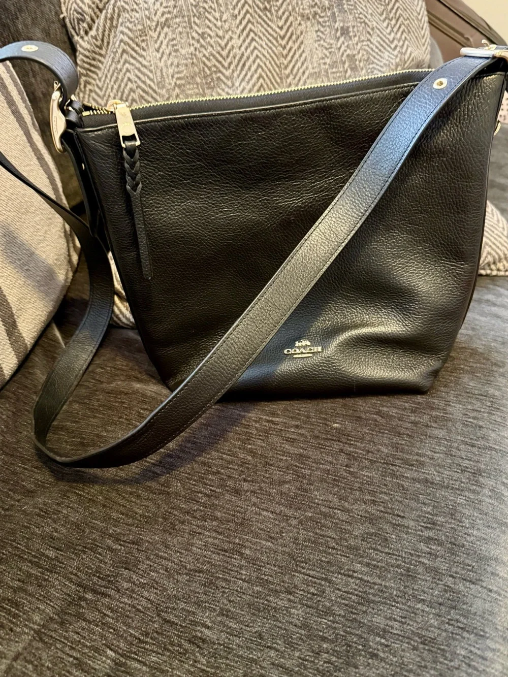 Coach Black Leather Shoulder Bag with Gold Accent